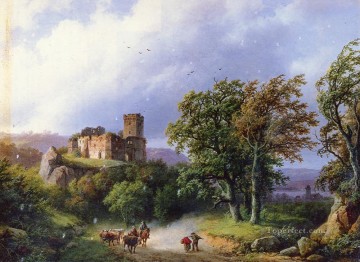 Barend Cornelis Koekkoek Painting - Dutch 1803 to 1862 The Ruined Castle Dutch landscape Barend Cornelis Koekkoek
